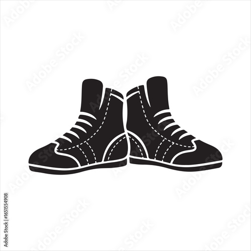 Black silhouette of wrestling shoes on a white background combat boots athletic footwear