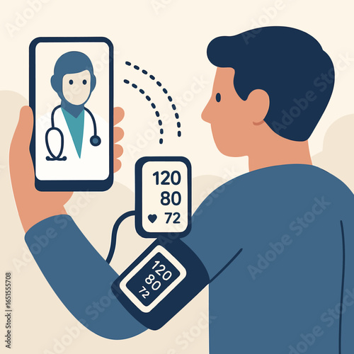 Telehealth monitoring concept with smartphone and doctor consultation