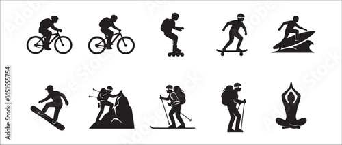 Silhouettes of people participating in sports and activities recreation activity