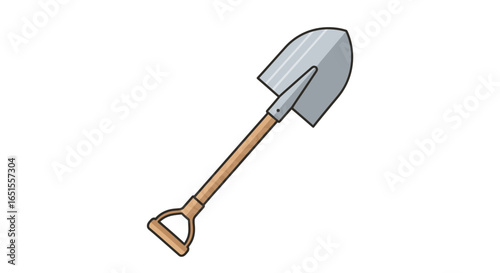 Illustration of a shovel with a wooden handle, ready for digging in the earth.