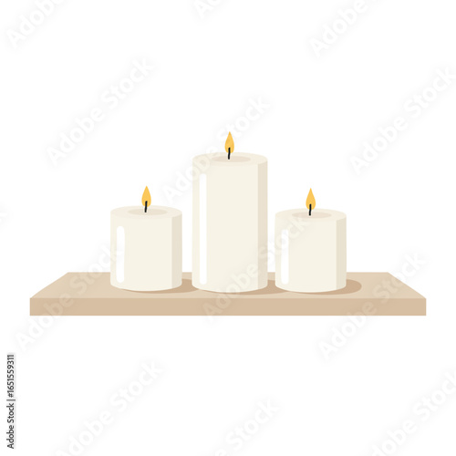 Vector illustration of bathroom shelf with candles on white background, home decor theme