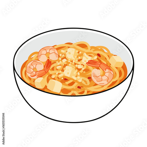 Vector illustration of bowl of pad thai on white background, food theme