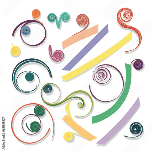 Vector illustration of paper quilling strips on white background, craft theme