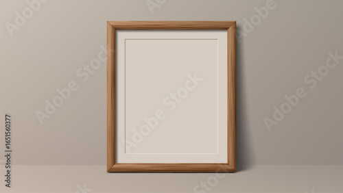 Wooden frame with mat on a brown background, perfect for displaying art, photo, or certificate. Mockup for presentation.