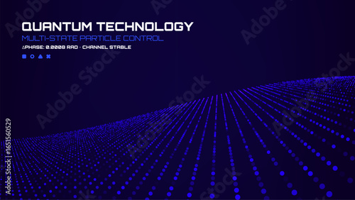 Quantum technology background with multi-state particle control. Science vector illustration for big data and cyberspace.