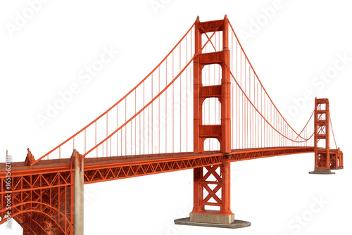 Golden Gate Bridge model on transparent background connecting San Francisco and Marin County