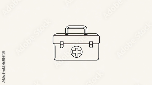 A simple line drawing of a first aid box emphasizing safety