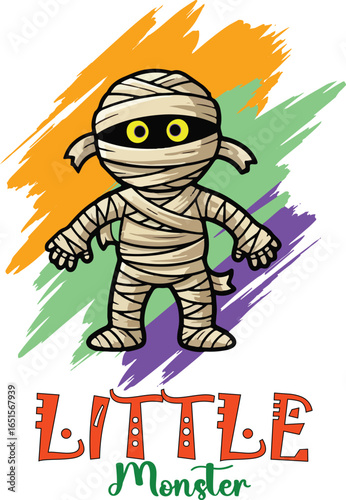 Mummy cute little monster vector. halloween design elements