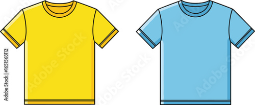 T‑shirt vector illustration, yellow and blue short sleeve apparel with round neck, casual clothing icon, fashion garment graphic, unisex top designPrint