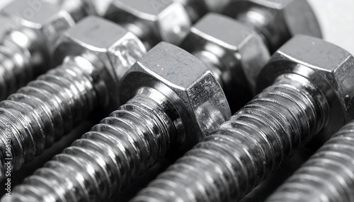 Close-up view of metallic bolts and nuts.