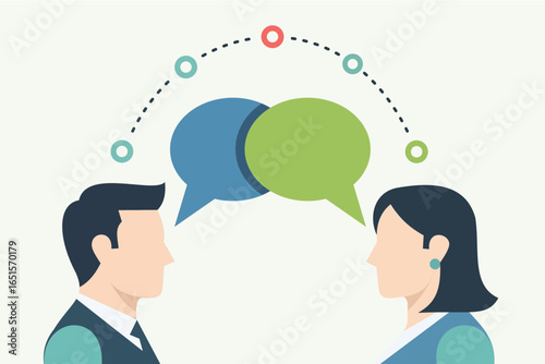 Illustration of Two People Having a Conversation with Overlapping Speech Bubbles