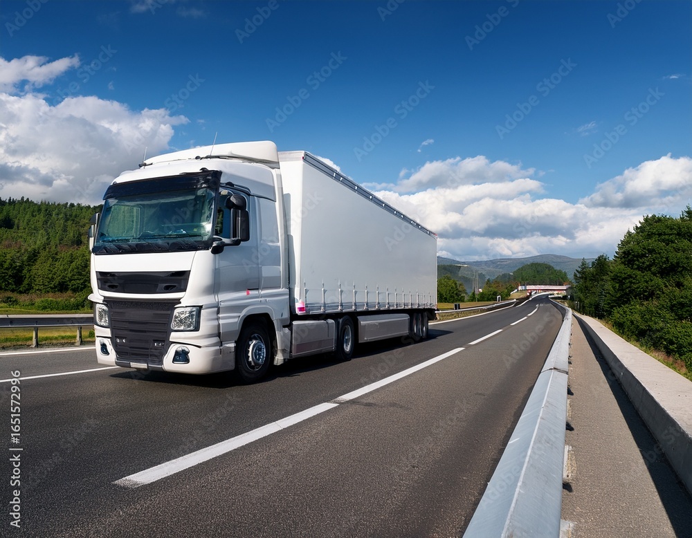 Fototapeta premium white articulated lorry on motorway