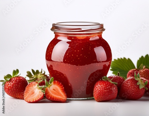 Wallpaper Mural jar of strawberry jam with fresh strawberries on a white background Torontodigital.ca