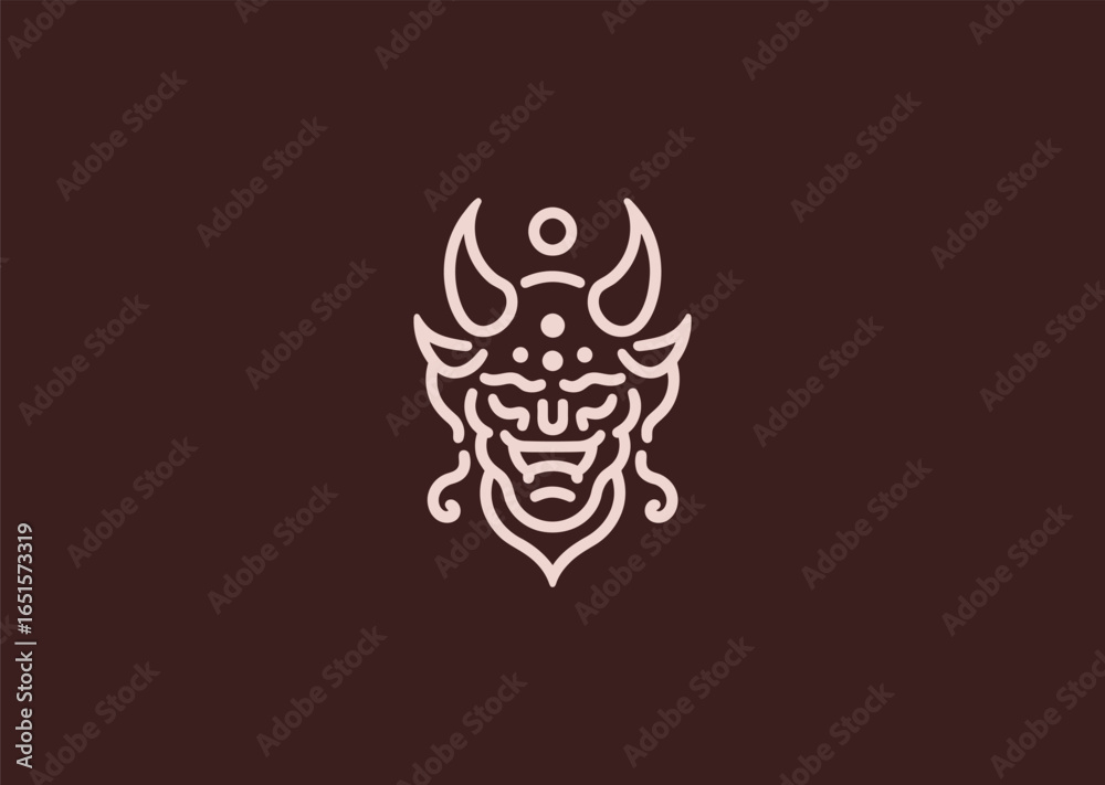 Obraz premium A sleek minimalist oni demon logo in line art style, representing strength, chaos, and Japanese folklore.