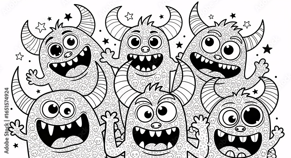 Fototapeta premium Delightful monster illustrations ready to color creating a fun and engaging activity for kids sparking creativity with these adorable characters