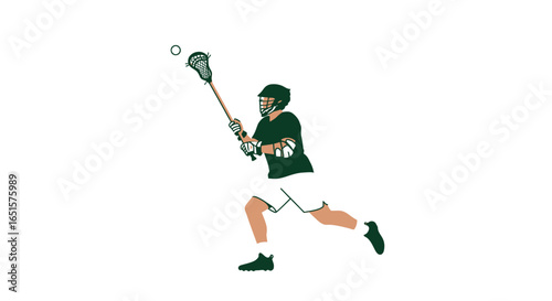 Athletic Lacrosse Player in Motion with Stick and Ball