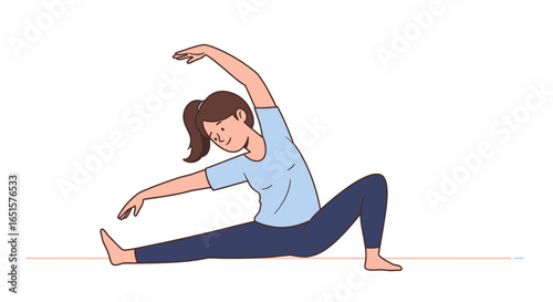Cartoon Female Figure in Yoga Stretches Pose