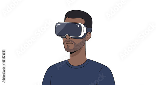 Man wearing virtual reality headset, experiencing immersive digital world