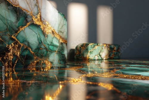 Emerald and gold marble blocks