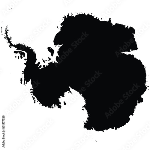An editable solid black vector silhouette of Antarctica, the southernmost continent on Earth.