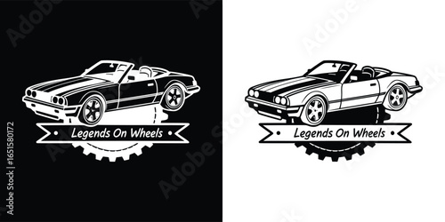 Legends on wheels convertible car illustration with retro style, representing vintage automotive passion and classic design