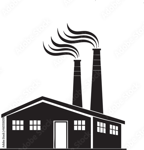 silhouette of a factory,  Factory Building with Chimneys Icon