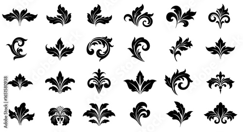 A collection of elegant black and white vector leaf designs, perfect for adding a touch of sophistication to any creative project, available in a convenient PNG format.