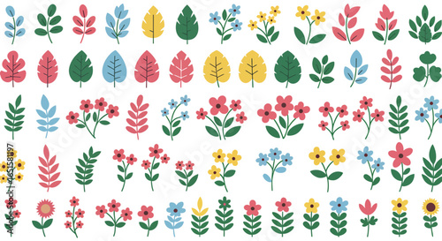 A vibrant collection of vector leaves and floral elements, perfect for adding a touch of nature to any design project, available in PNG format.
