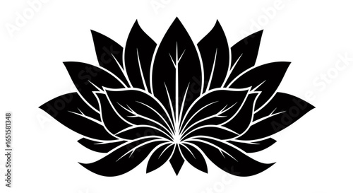 A beautifully stylized black lotus flower vector illustration with graceful petals, perfect as an elegant spiritual symbol or graphic design element.