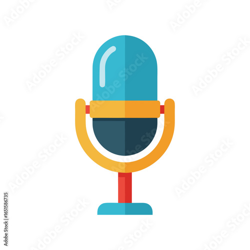 Vintage Microphone Icon, Classic Design, Audio Equipment, Recording Device Illustration, Flat Vector