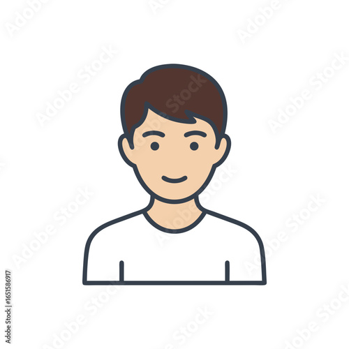 Friendly young man icon with warm expression, symbolizing approachable design and connectivity concept