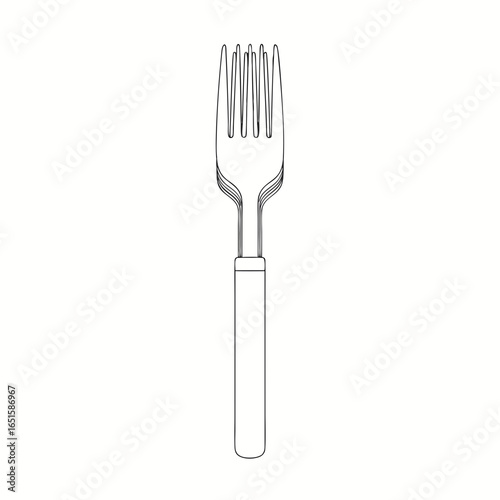 Line Art Depiction of a Fork on a Plain Background with Subtle Shading Creating Dimension