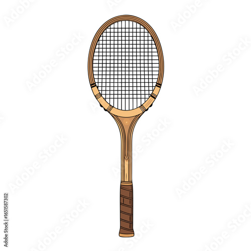 Vintage tennis racquet illustration showcasing classic wooden design and string pattern aesthetic