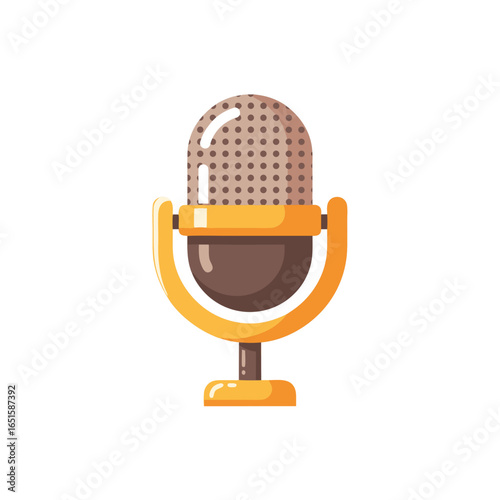 Stylized golden microphone broadcasting instrument for studio recording and audio sessions