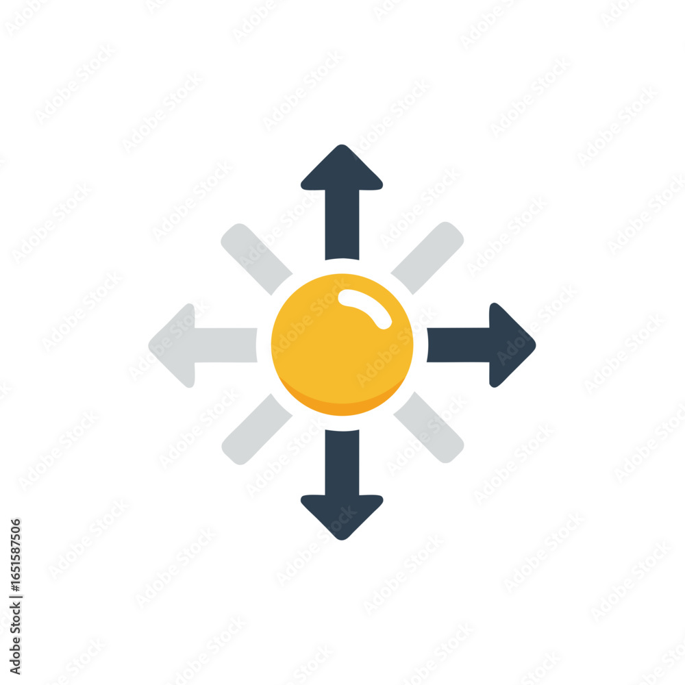 Conceptual symbol of expansion, growth, and direction radiating from a central point illustration Conceptual symbol of expansion, growth, and direction radiating from a central point illustration