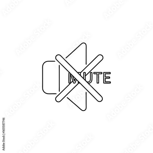 Mute symbol with linear design indicating silence or audio disablement clearly displayed
