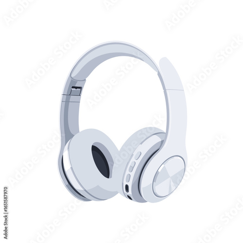 Sleek white wireless headphones illustration for music listening experience and modern lifestyle gadget representation isolated on background