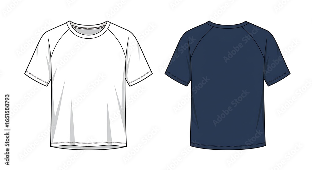Naklejka premium Short sleeve t shirt technical drawing fashion flat sketch illustration isolated on white background