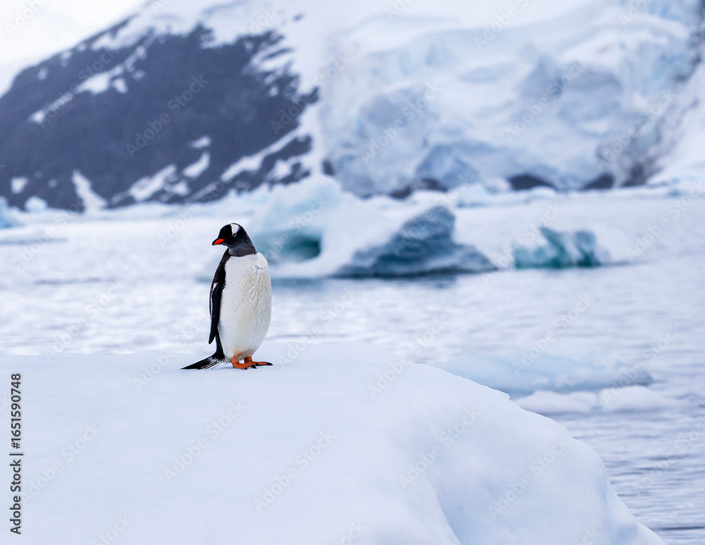 Obraz premium Gentoo penguin behavior on Iceberg in Antarctica