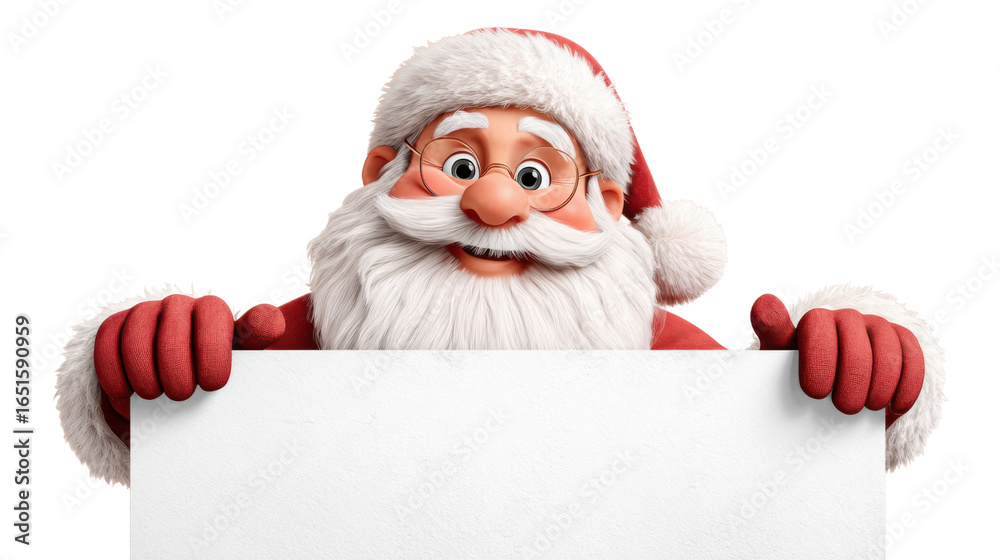 Naklejka premium Cheerful Santa Claus Holding Blank Sign for Holiday Messages