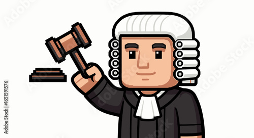 Cartoon Judge Illustration with Gavel for Legal Themed Designs
