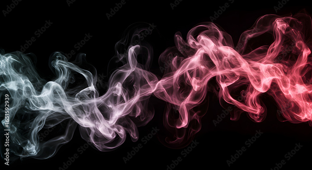 Fototapeta premium Vibrant Red and Blue Smoke Plumes Flowing on Dark Background