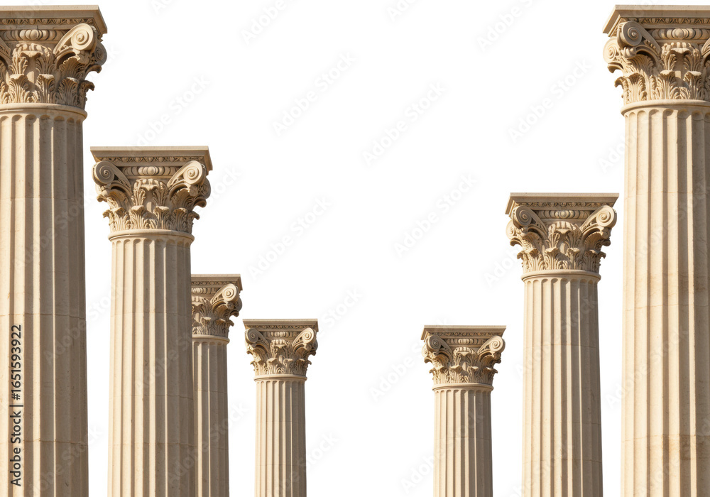 Obraz premium Architectural columns standing tall in bright environment capturing ancient greek influence abstract viewpoint isolated on transparent background