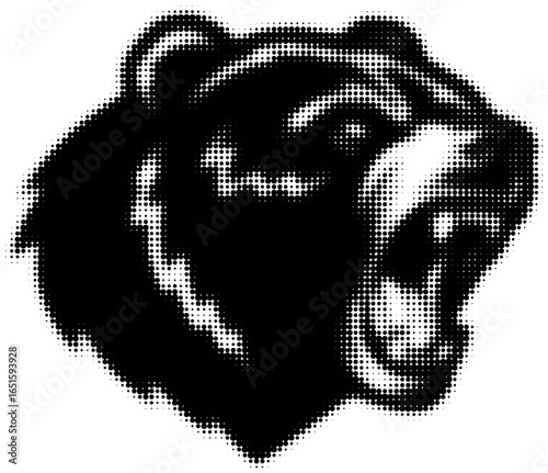 Black and white stylized image of roaring bear with dotted texture