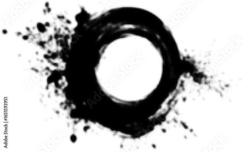Grunge black ink circle with splatter, abstract art concept