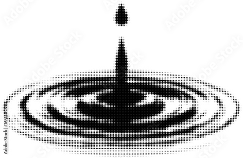 Monochrome halftone ripple effect of water drop creating circular waves