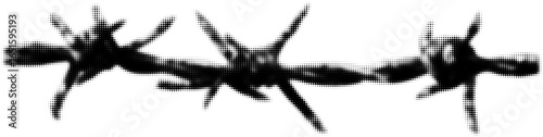 Black and white digital art of barbed wire in a pixelated style