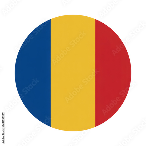 Free Download The round flag of Romania features blue, yellow, and red vertical stripes, transparent background - GFXLoad