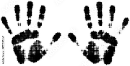 Halftone black handprints mirrored, pop art effect