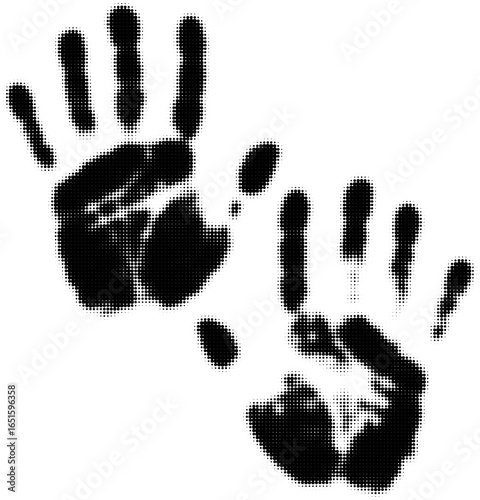 Black halftone handprints, artistic design
